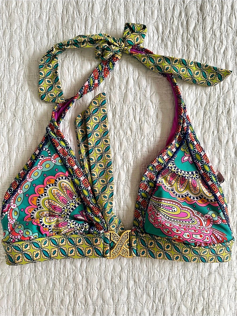 Trina Turk Paros Banded Halter Bikini Top Green & Pink